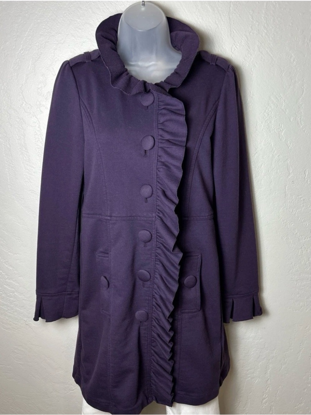 KUT from the Kloth Elegant Plum Purple Ruffled Steampunk Coat Medium